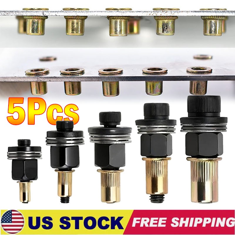 5Pcs Manual Rivet Nut Tool Adapter Carbon Steel Flat Head Threaded Insert Nuts