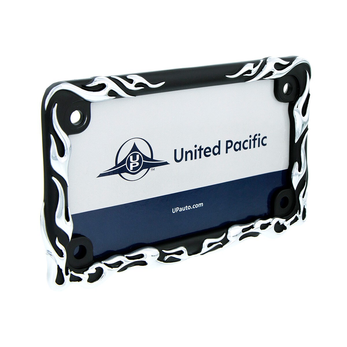 United Pacific 50129 Black w/Chrome Tribal Flame Motorcycle License Frame 1 Unit