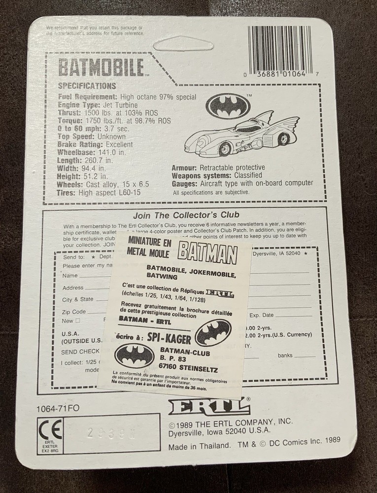 Ertl Batmobile 1:64th scale die cast
