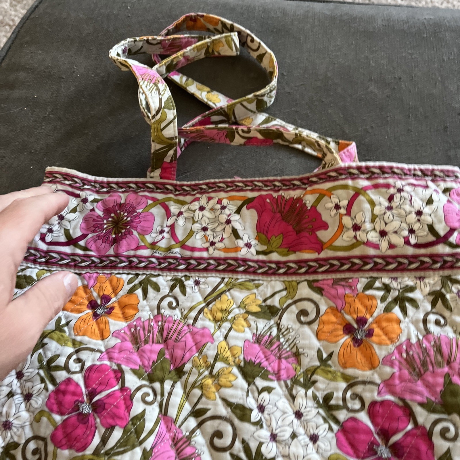 Vera Bradley Large Tote Bag Tea Garden Pink Floral With Spring Flowers