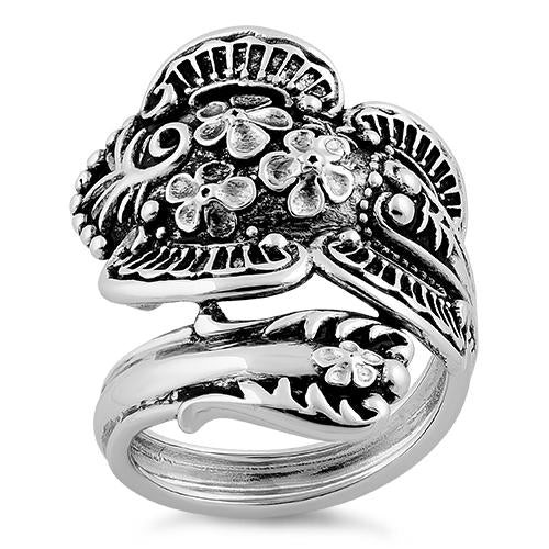 925 Sterling Silver Flowers Spoon Ring