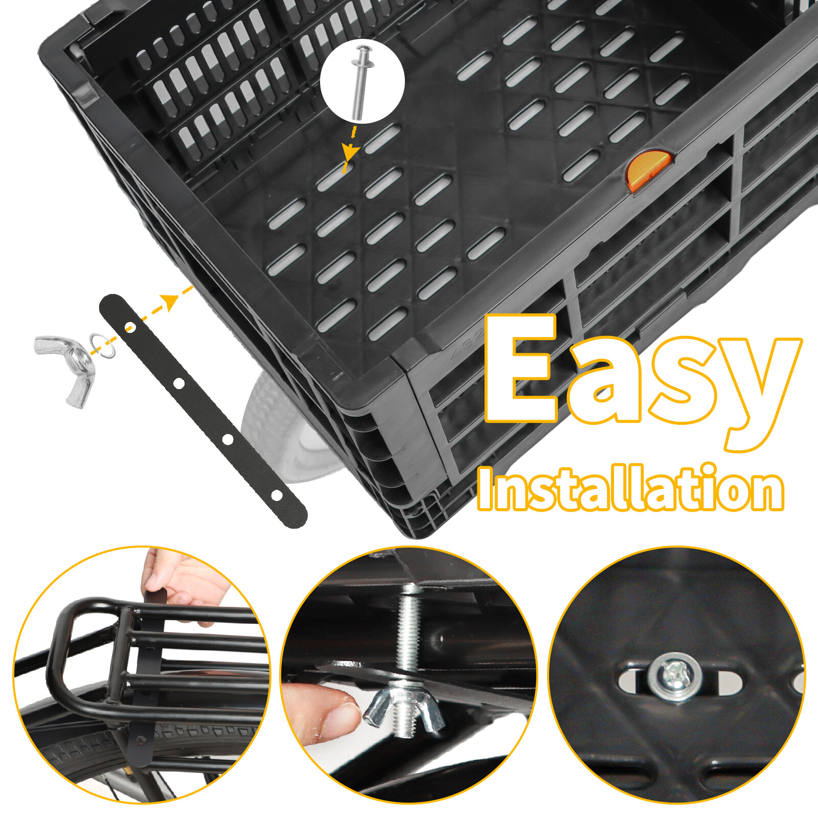 Bike Foldable Rear Basket, Rear Bicycle Cargo Rack, Ebike Storage Rear Basket