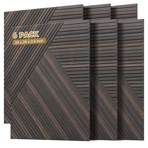 Acoustic Panels for Wall and Ceiling - 6 Pack 2'x2'x0.4",Self Rustic Walnut