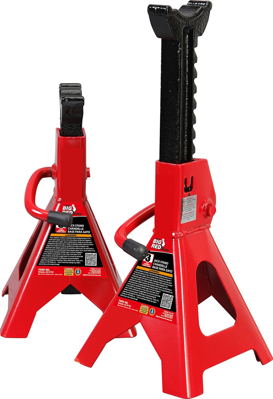3 Ton T43202 (6,000 lb) Capacity Torin Steel Jack Stands, Red, 1 Pair