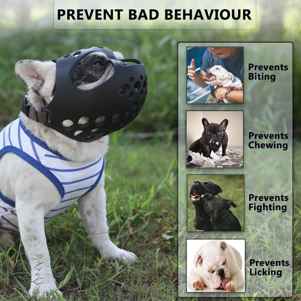 Silicone Muzzle for Short Snout Dogs Soft & Adjustable for Grooming