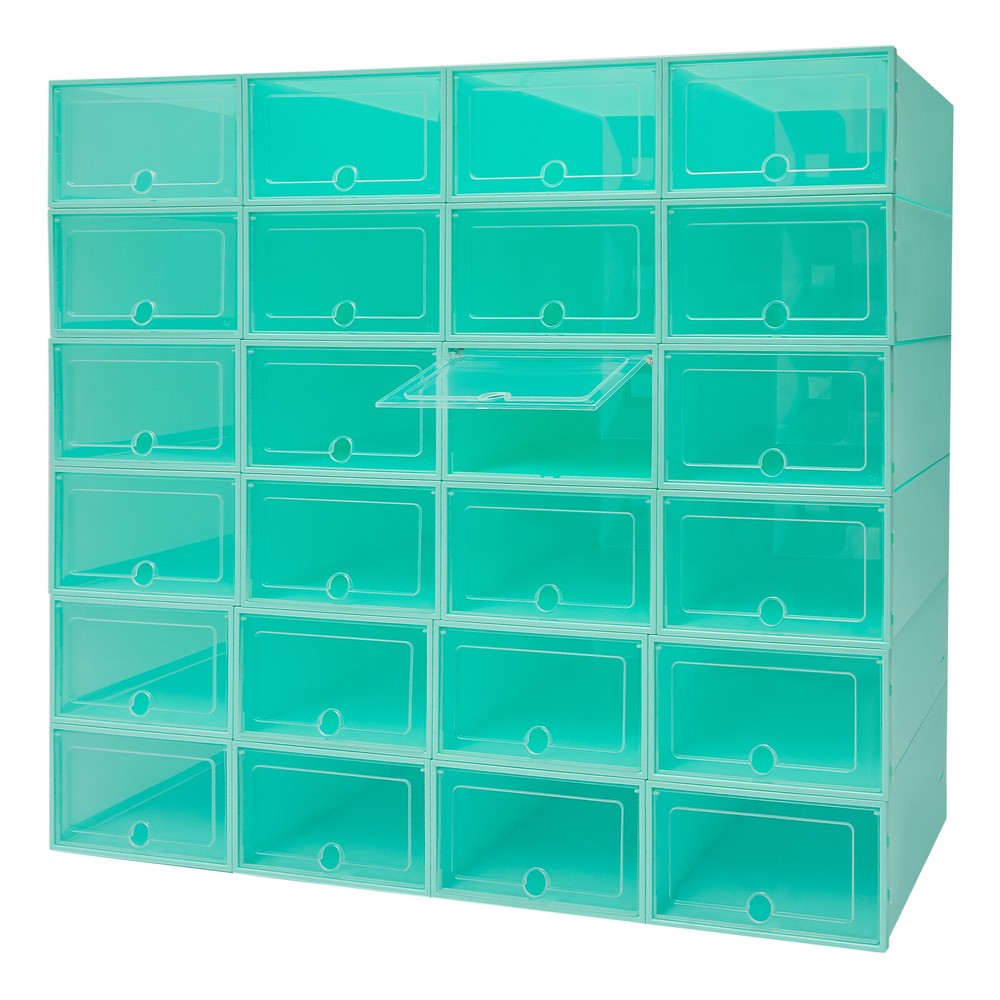 24 Pack Green Stackable Shoe Boxes Shoe Storage Box Shoe Storage Organizer