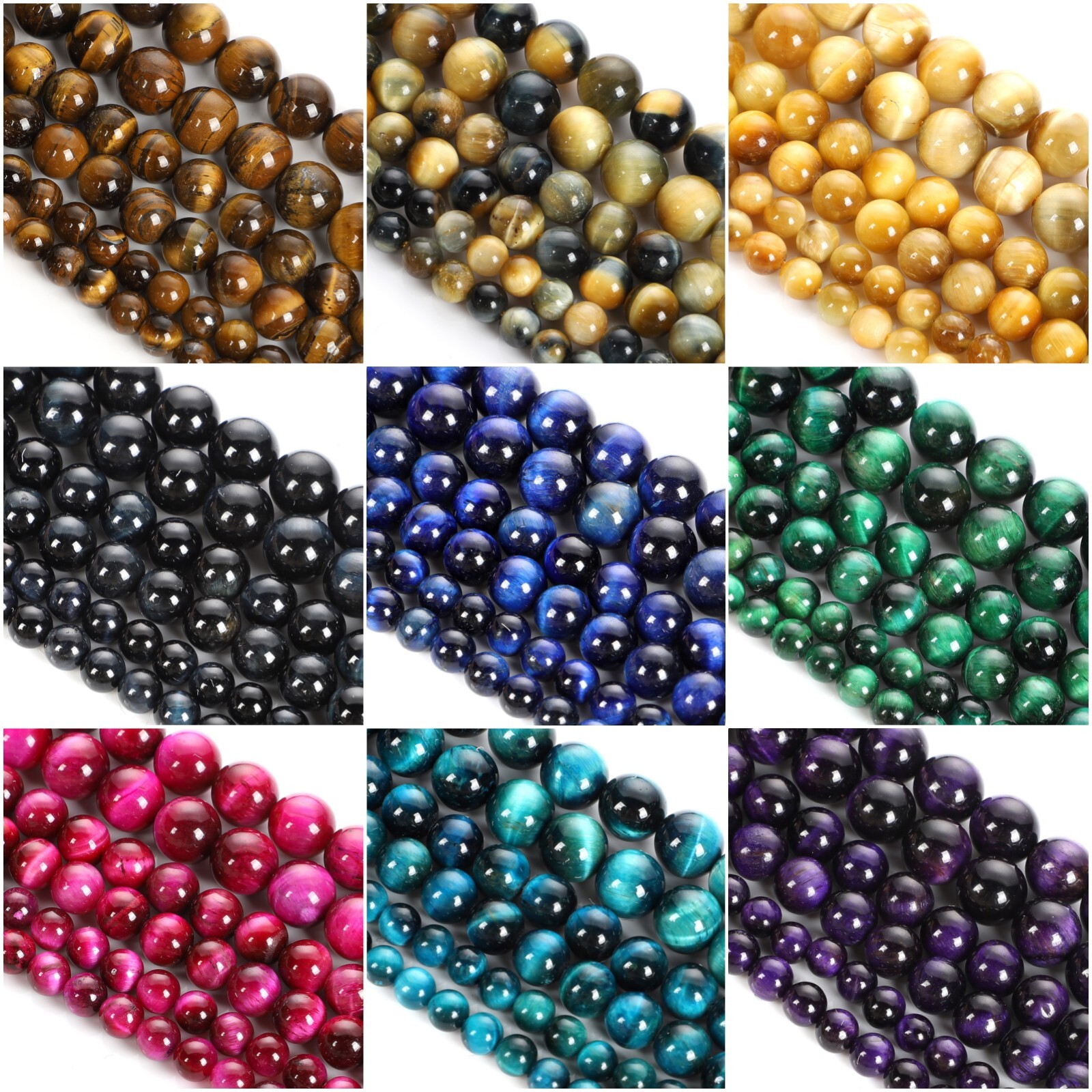 Natural Tiger's Eye Gemstone Smooth Round Loose Beads for DIY Bracelet Necklace