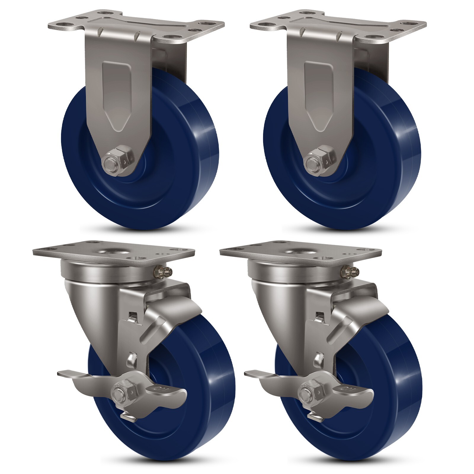 4" Stainless Steel Casters，Heavy Duty Industrial Casters， Load Capacity 1800 lbs