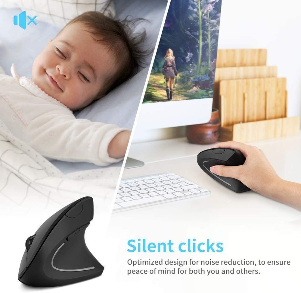 Ergonomic Mouse 2.4G Optical Wireless Vertical Mouse with 6 Buttons - 3 Adjus...