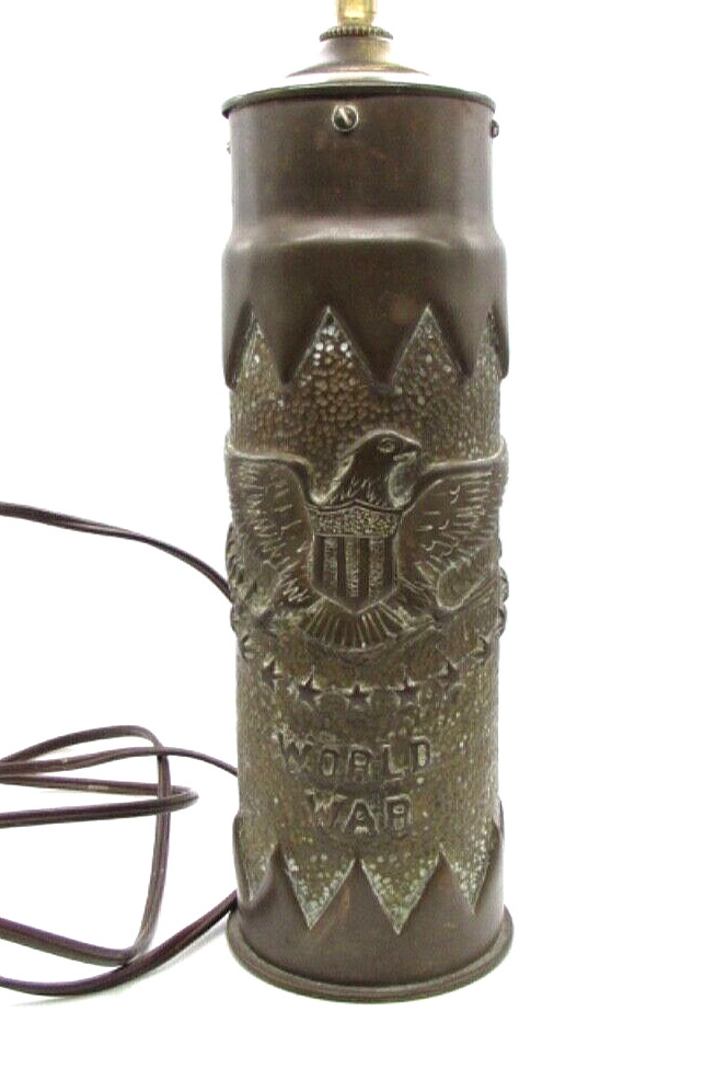 Original WWI US Shell Eagle Stars & Shield Trench Art VERDUN Lamp