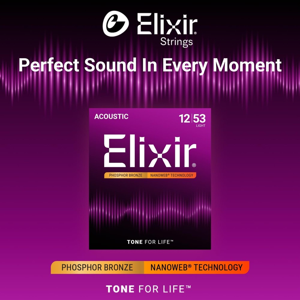 Elixir Acoustic Phosphor Bronze w/ NANOWEB Coating Guitar Strings Light (.012-.0