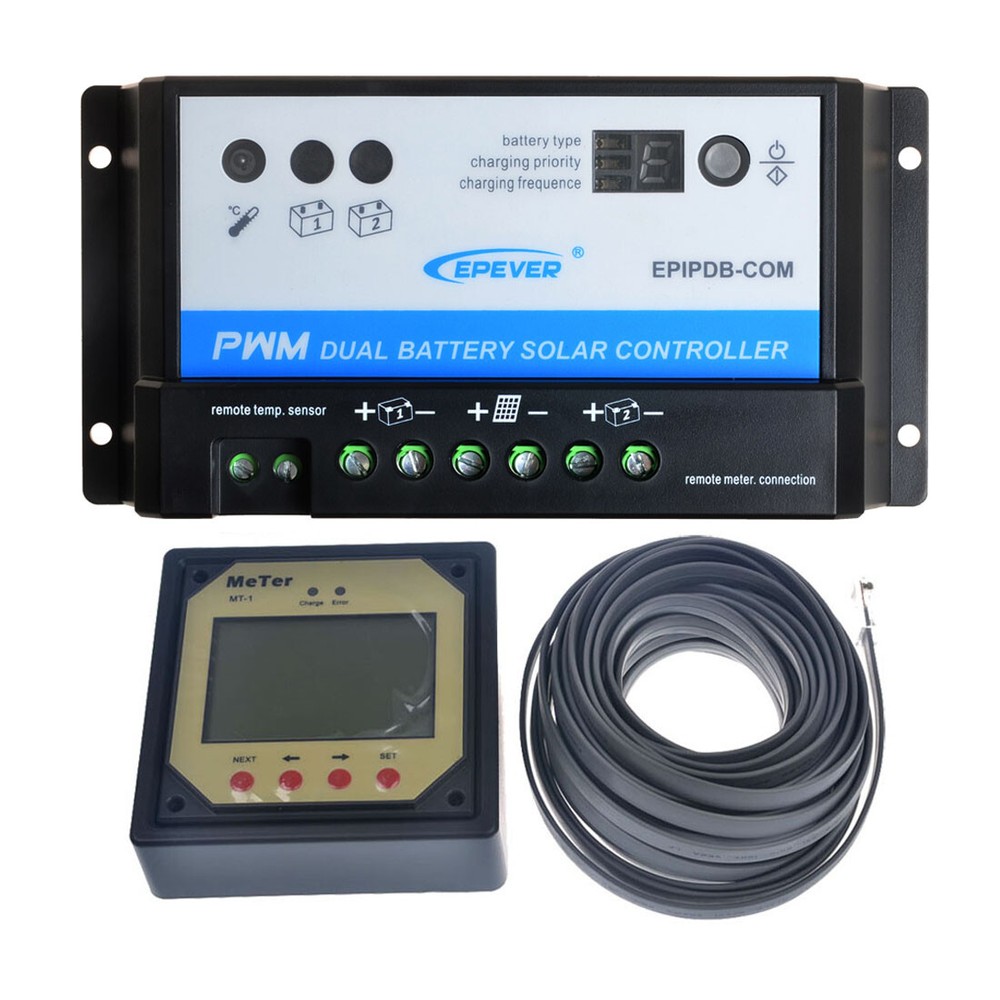 PWM Dual Battery Solar Charge Controller EPIPDB-COM 12V/24V Remote Meter MT1