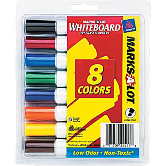 Avery Marks-A-Lot Dry-Erase Markers Chisel Tip Assorted Colors 8 Pack