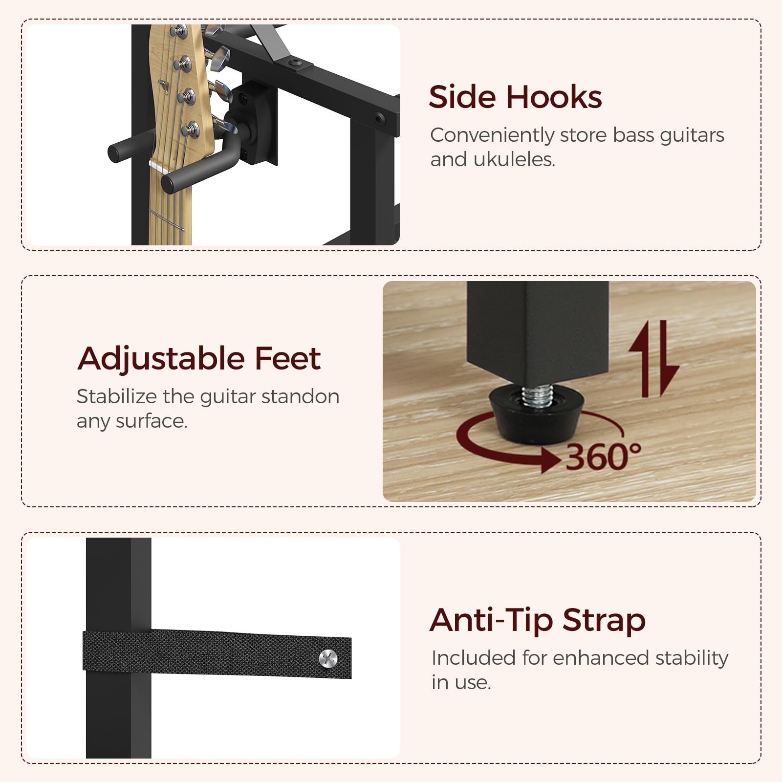 Guitar Stand, Multiple Guitar Rack Holder for Various Instruments, Multi-Inst...