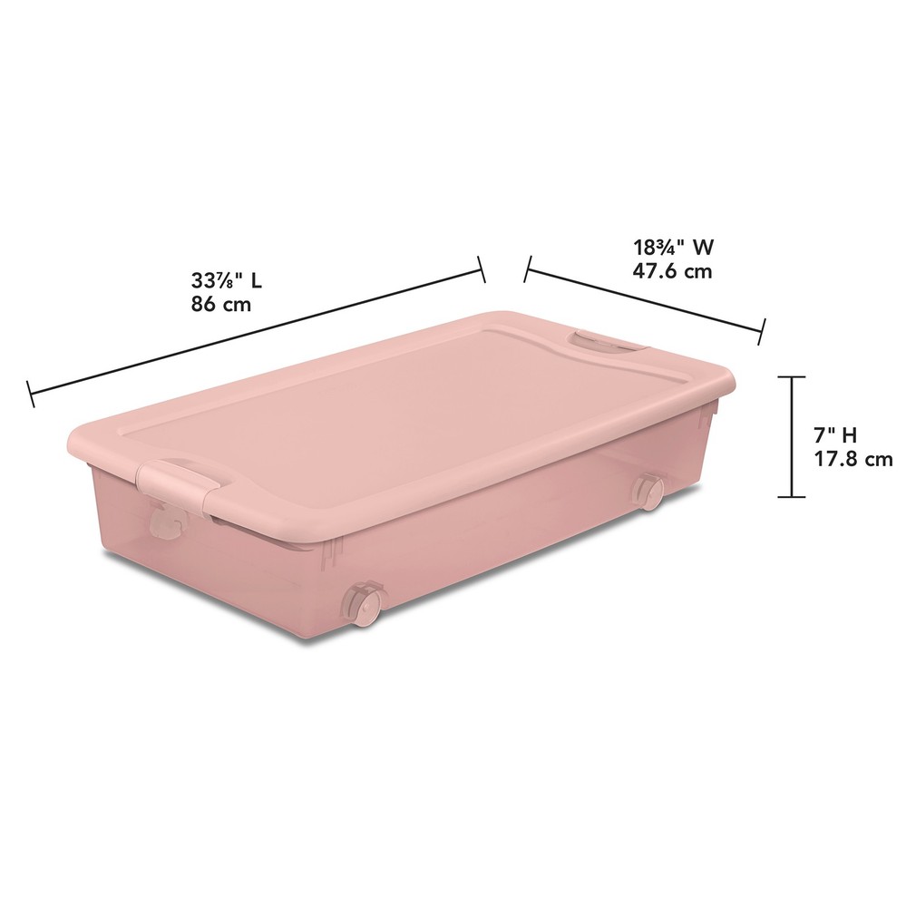 Sterilite 56 Qt Wheeled Under Bed Storage Container Plastic Bin, Blush, 4 Pack