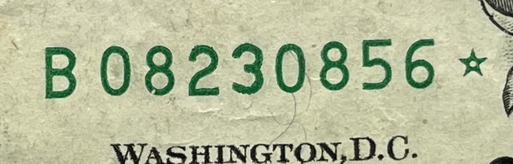 🌟 Star Note 2013 B Duplicate Serial ERROR B08230856* Fancy Number $1 🔥DC