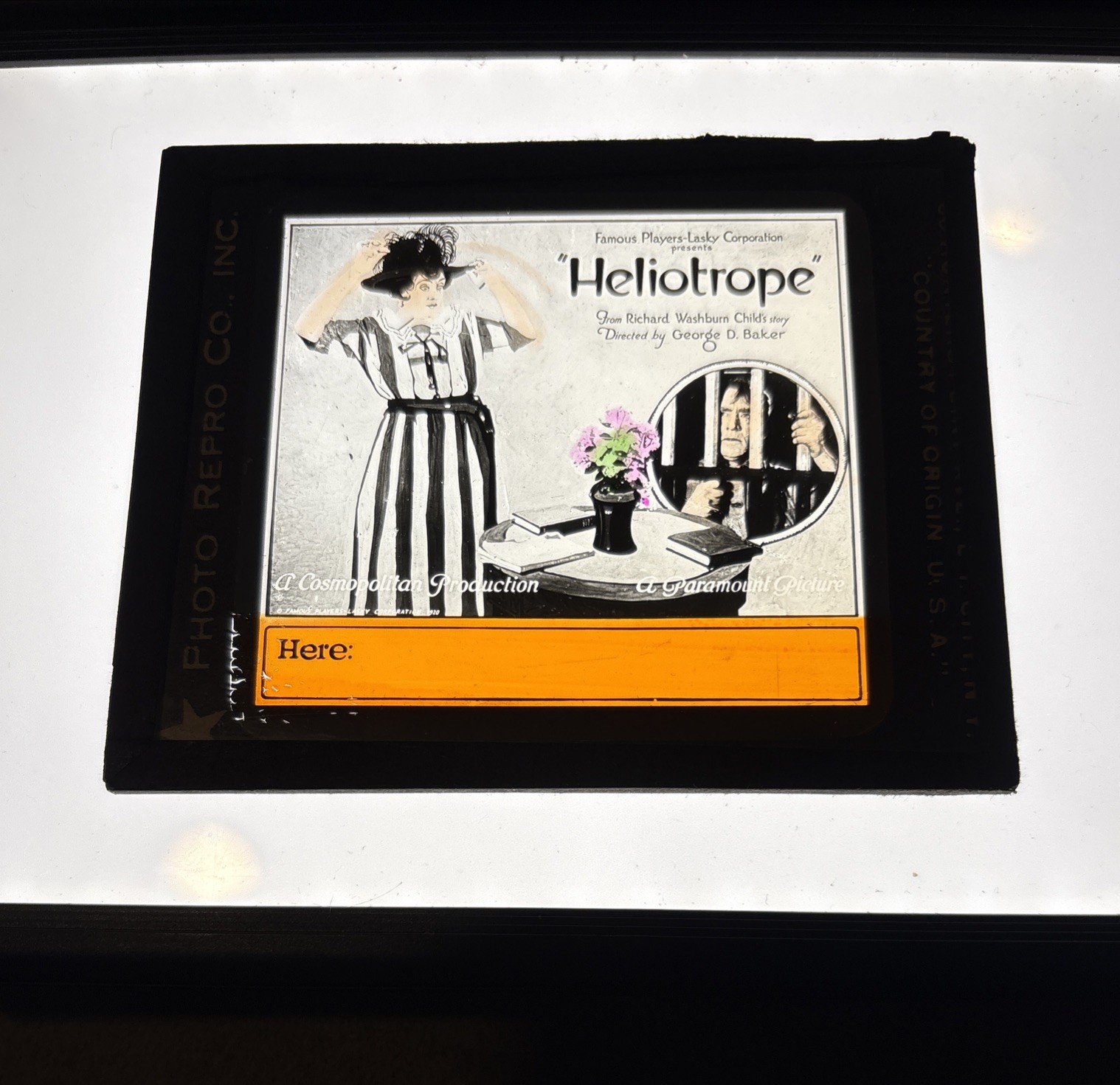 Vintage Magic Lantern Glass Theater Slide 1920 * HELIOTROPE *