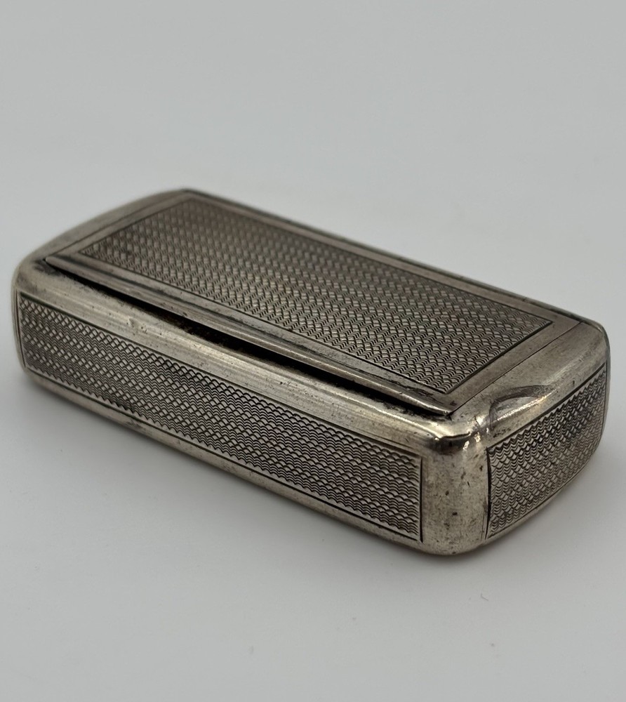 Antique German 800 Silver Snuff Box Engine Turned Gilt Interior Pill Rectangle