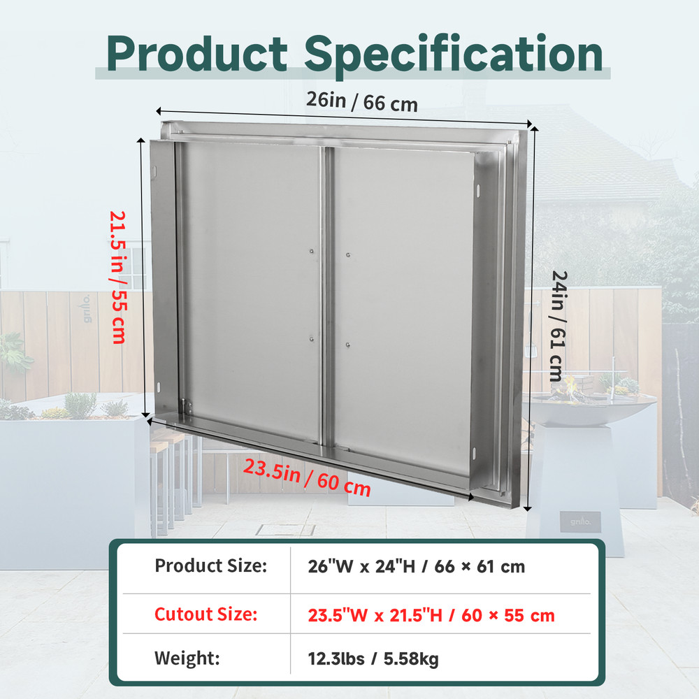 Stainless Outdoor Kitchen Doors with Handle Flush Mount Double Access Door