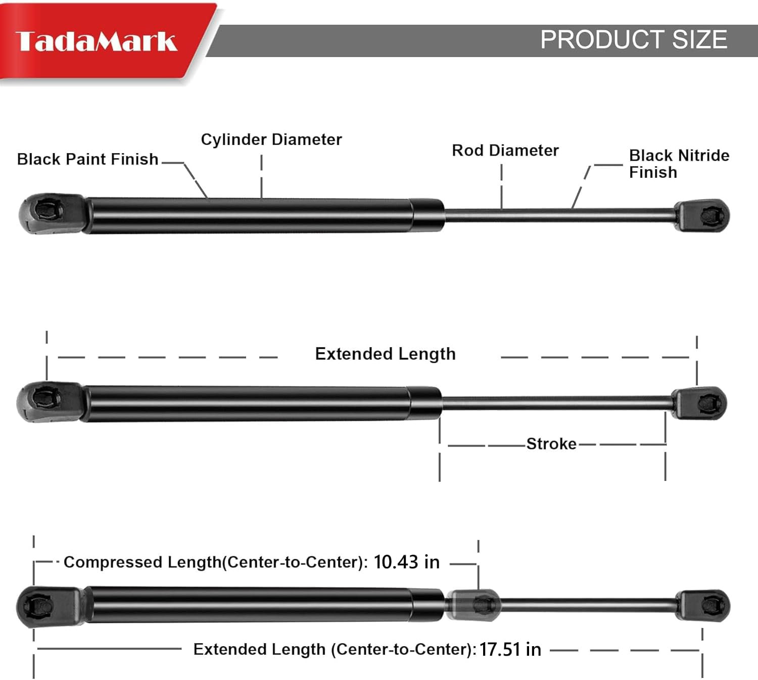 2pc 17" 120lb Heavy Duty Gas Struts for Leer RV Bed Boat Hatch Shocks C16-10171