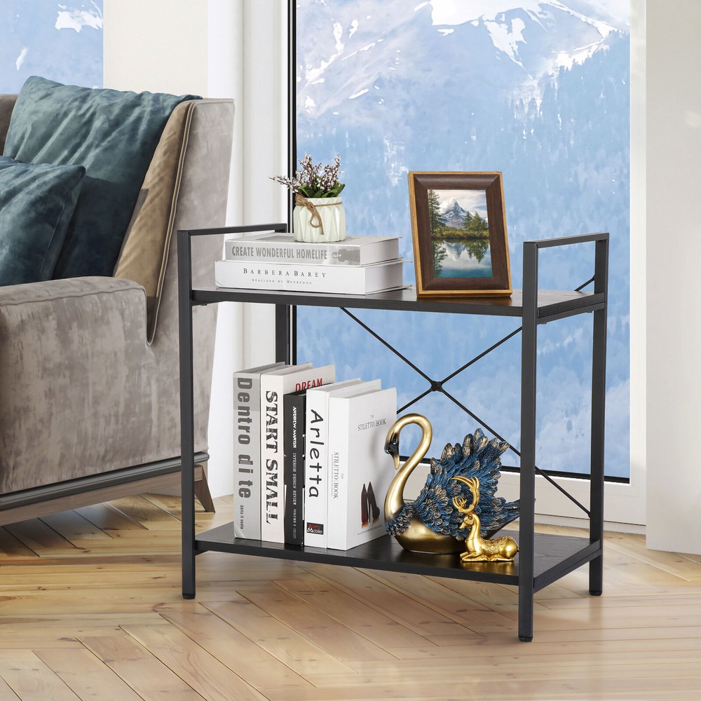 Solid Double Bookcase Short Frame Wood Bookshelf Display Rack Small Place Cozy