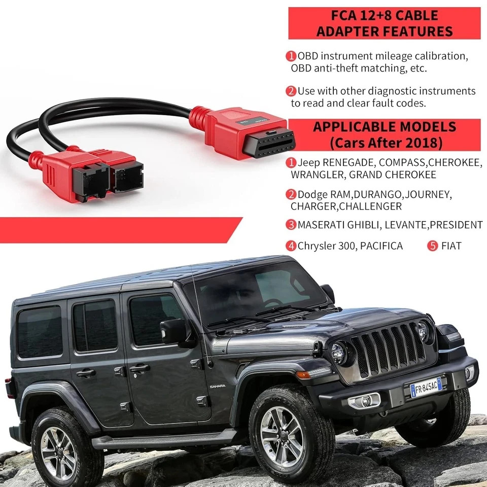 FCA 12+8 Cable Adapter for Chrysler 12+8 Programming Cable Connector, Autel OBD*
