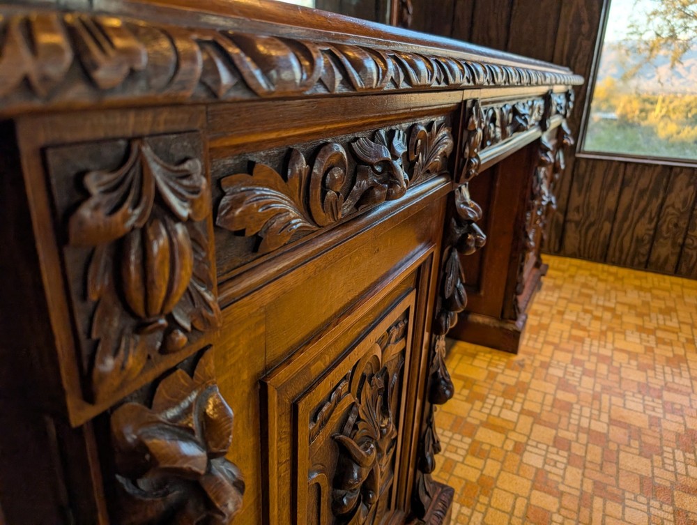 Late Victorian ‘Gothic’ Style Oak mirror back sideboard