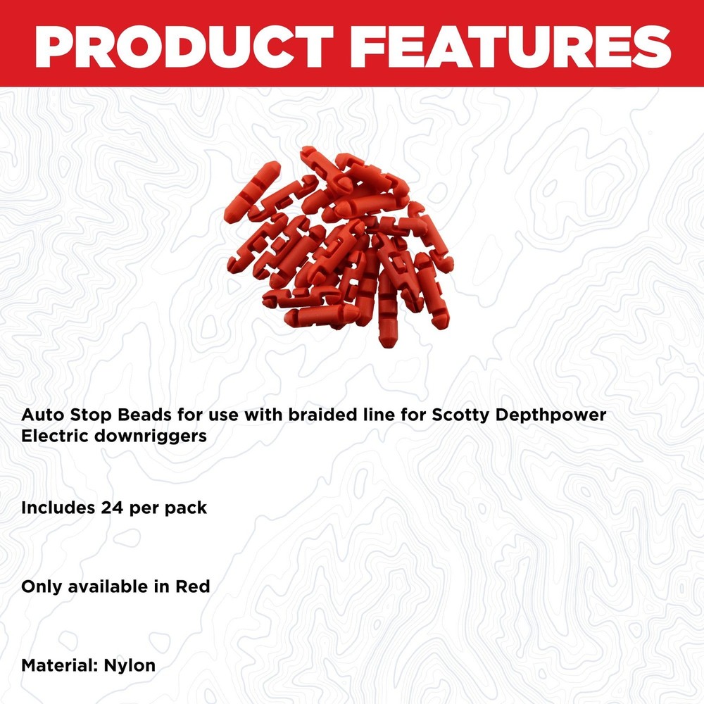 Scotty Red Auto Stop Beads for Braided Line Depthpower Downriggers 24 Pack