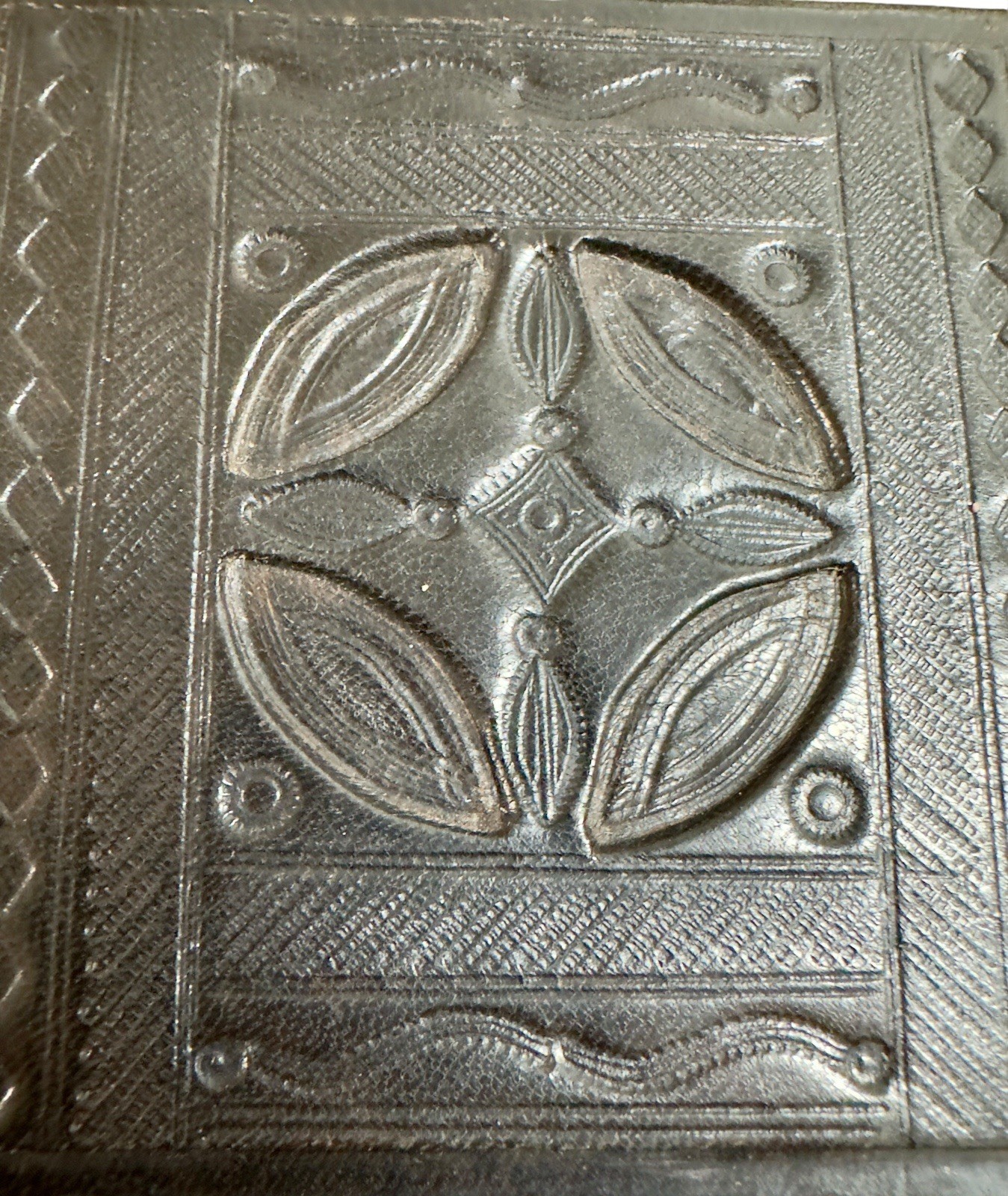 Vintage Saharan Tuareg Hand Tooled Camel Black Leather Talisman Box West Africa