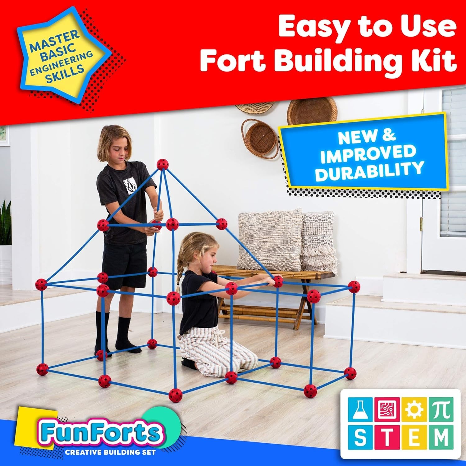 Fun Forts Kids Tent - 81 Pack Fort Building STEM Toys Kit, Construction Toys ...