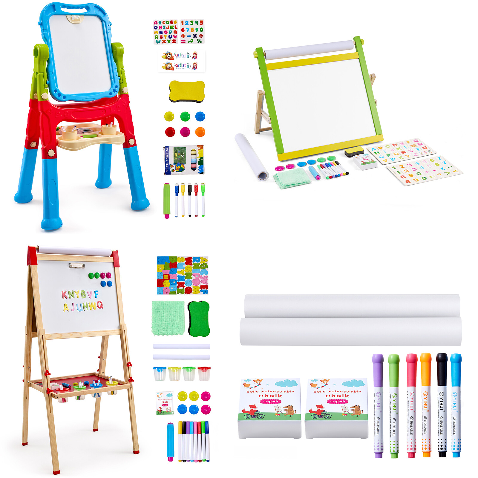 2/3-in-1 Kids Art Easel Magnetic Whiteboard Chalkboard Tabletop/Standing