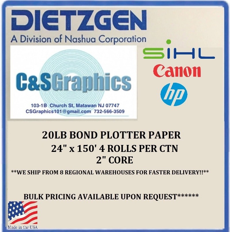 4 Rolls 24'' X 150' 20lb InkJet Bond Plotter Paper