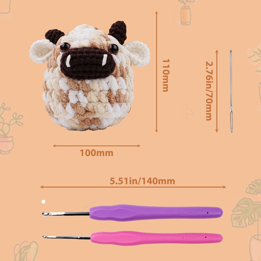 Beginner MooMoo Crochet Kit Complete Cow Amigurumi Starter Set w Video Tutorials