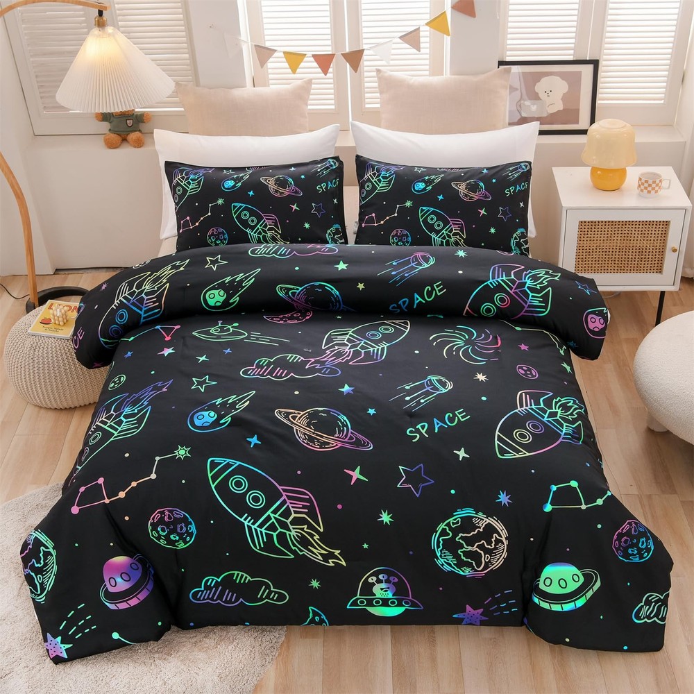 Space Bedding Twin Bed Comforter Rocket Bedding Set Super Soft & Cute Aliens ...