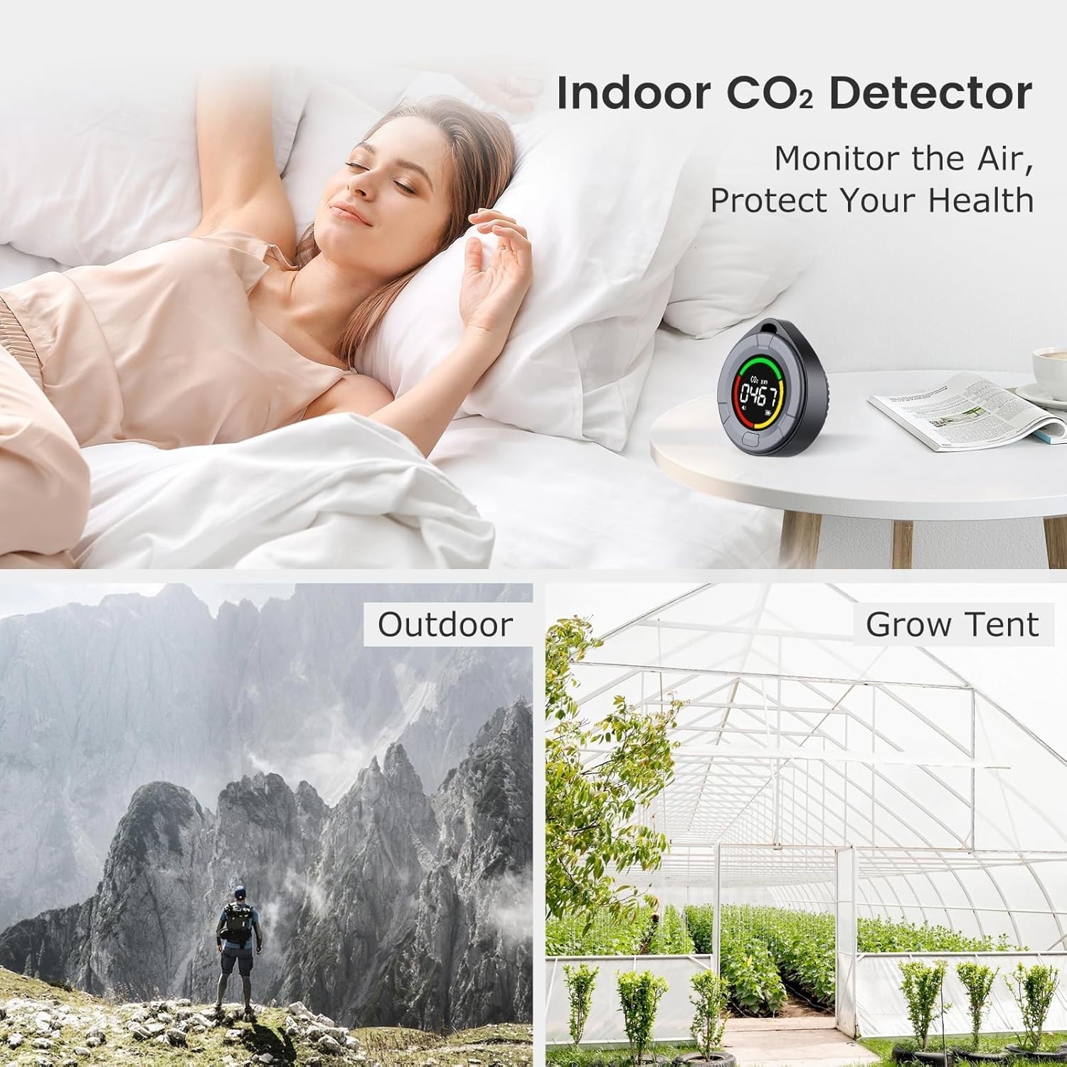 Portable CO2 Detector Mini Indoor air Monitor Home NDIR Sensor With Full Color