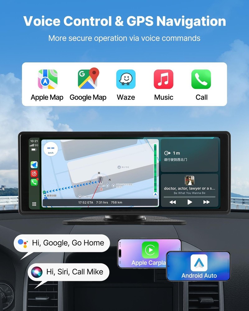 10in Universal Car Stereo CarPlay Android Front/Rear Camera Compatible