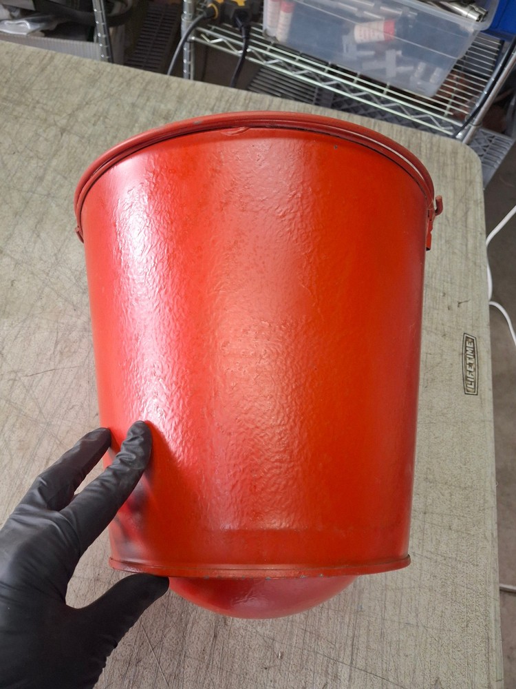Vintage Wheeling Galvanized Fire Fireman Firefighter Bucket w/ Round Bottom