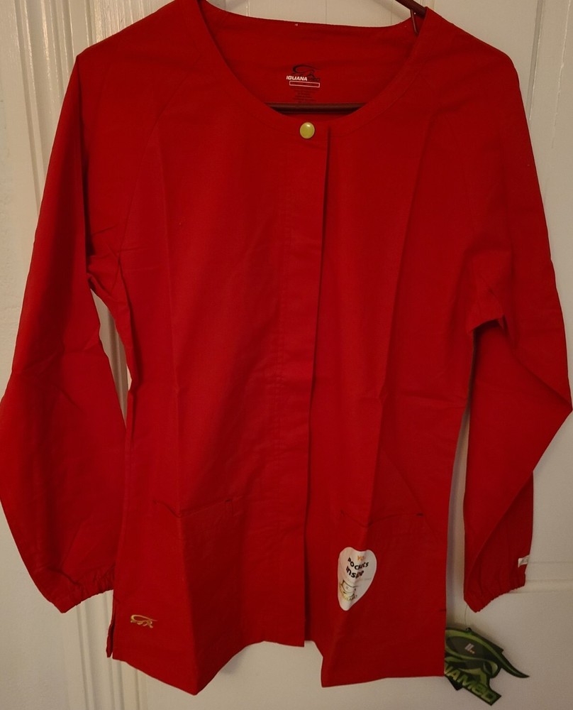 NWT Iguana Med Scrubs Snap Jacket Medium Macintosh Red