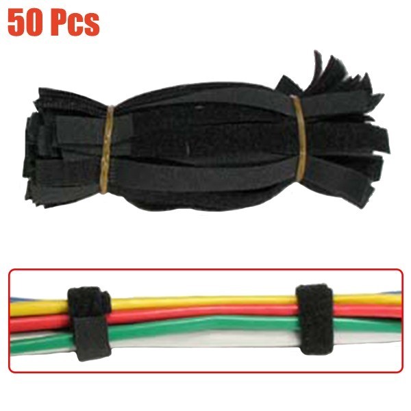 50 Pcs 9" Reusable Hook Loop Cable Tie Strap Wrap Fastener Self Attaching Black