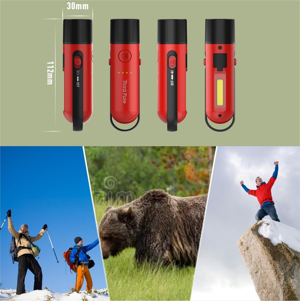 Third Pole 125dB Rechargeable Bear Horn,IPX4 Waterproof & LED Flashlight Red
