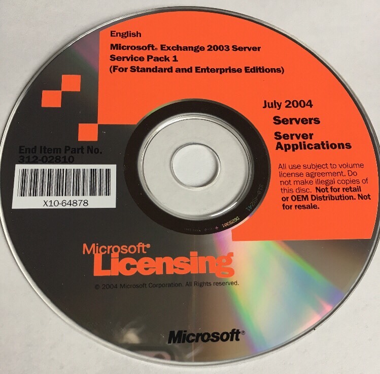 Microsoft Licensing 2003 Servers Server Applications 312-02810 Exchange Standard