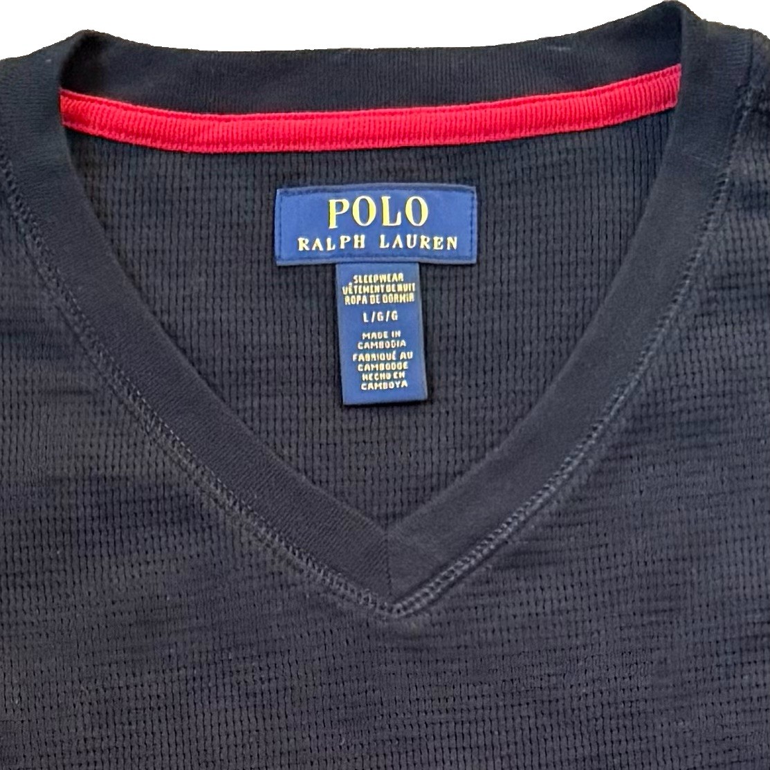Polo Ralph Lauren Men’s Waffle knit Long Sleeve Large Black V-neck