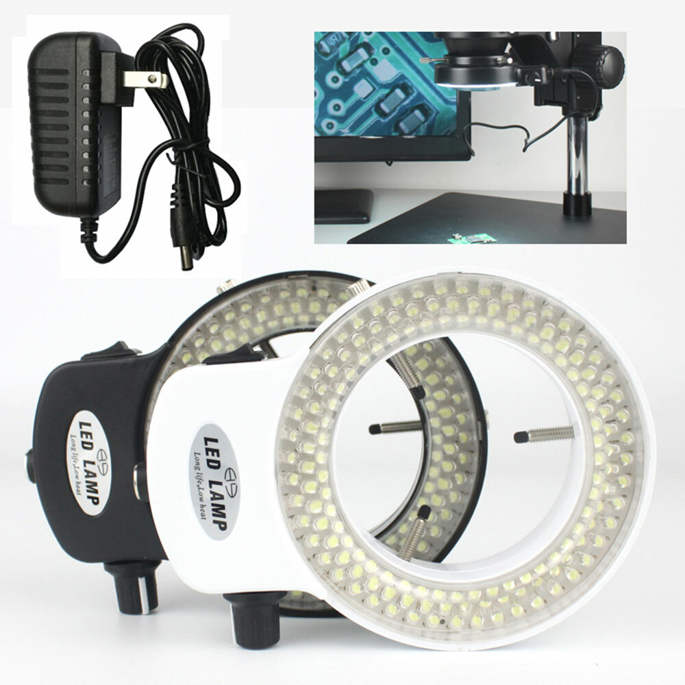 Adjustable 144 LED Bulbs Microscope Ring Light Illuminator Lamp US Plug Durable