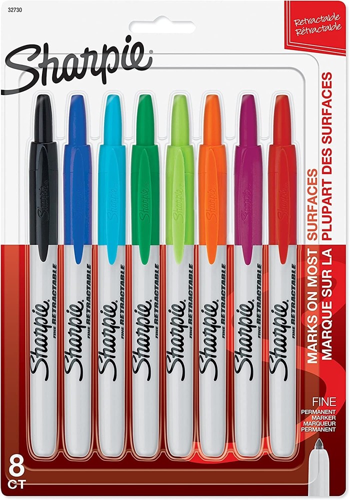 SHARPIE Retractable Fine Point Permanent Markers, 8 Assorted Colored Markers