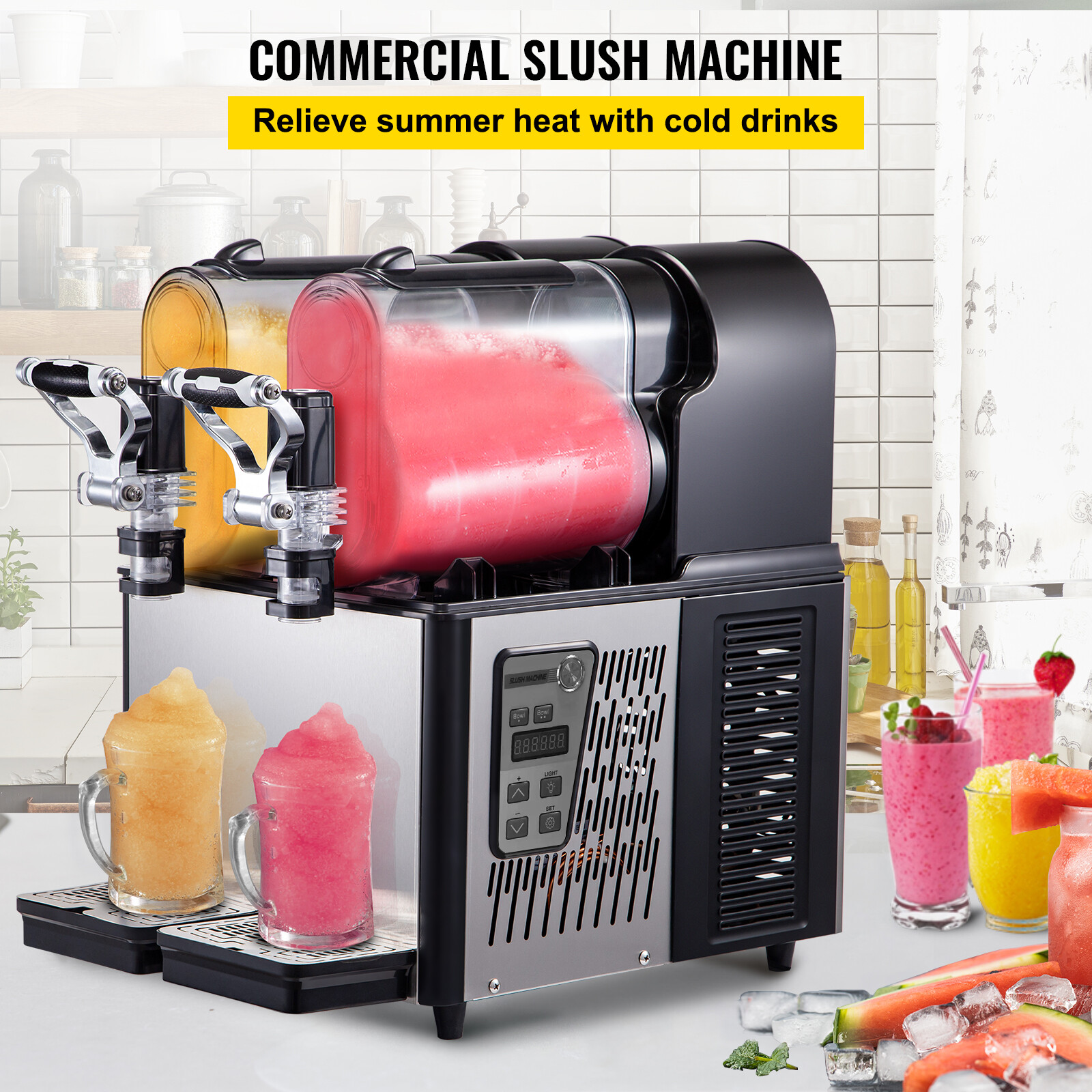 VEVOR Commercial Slush Machine 3L x 2 Smoothie Maker Slushy Machine 2 x 0.79 Gal