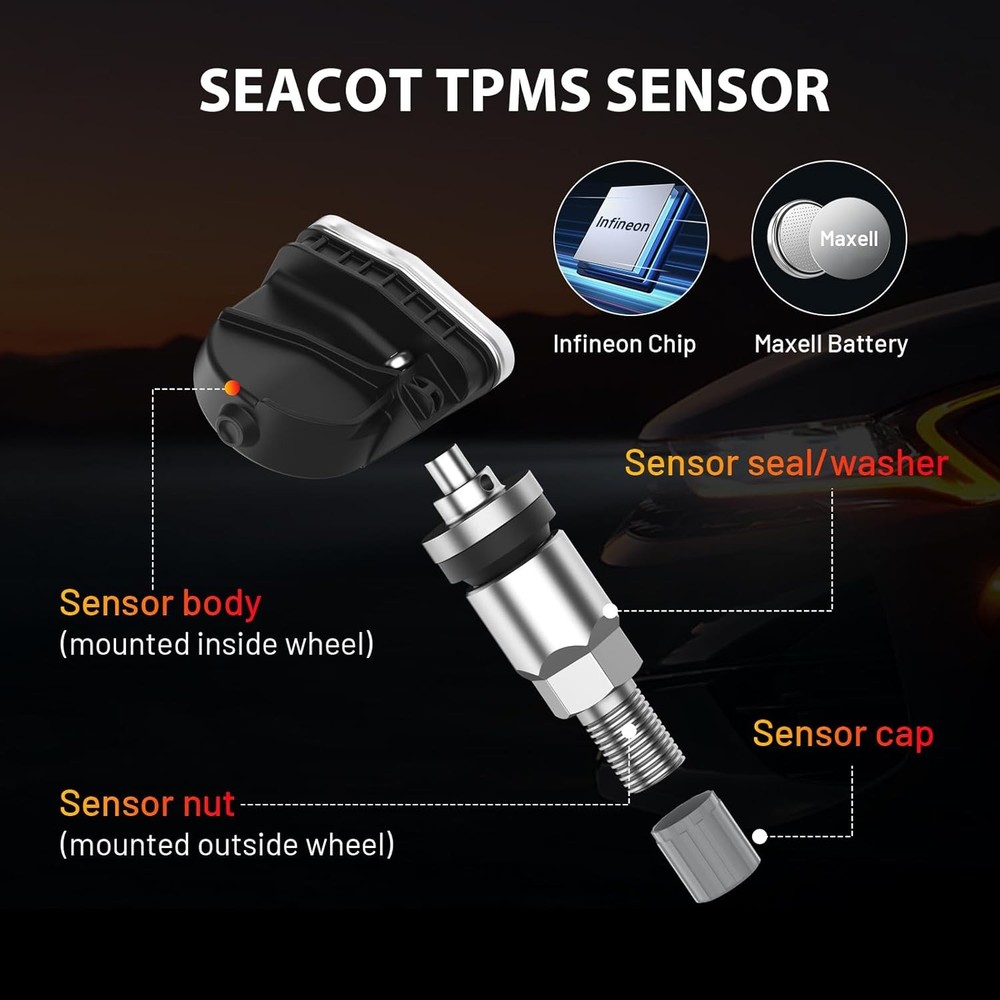 TPMS Sensor GM, 4-Pack 315MHz Tire Pressure Sensor Replacement for Chevy Silvera