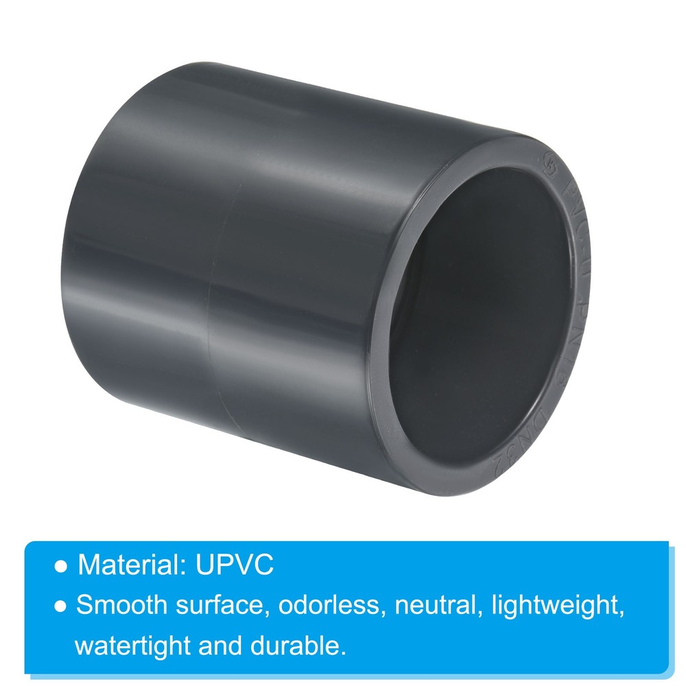 UPVC Pipe Fitting 40mm 1.57" Socket, 1pc Straight Joint, Dark Grey