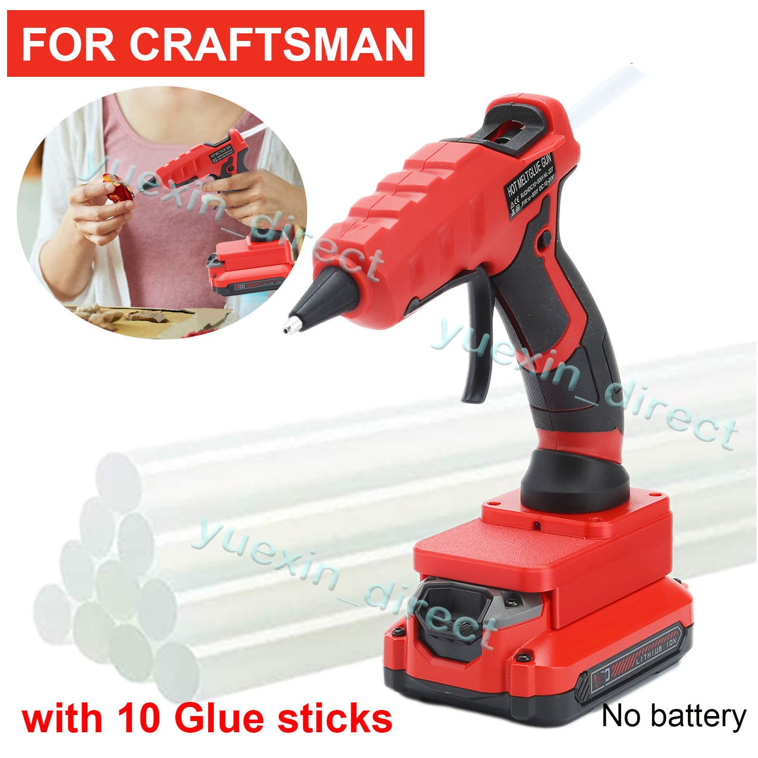 Hot Melt Glue Gun w/10 Sticks Heat Gun For Craftsman v-20 20V Battery Cordless