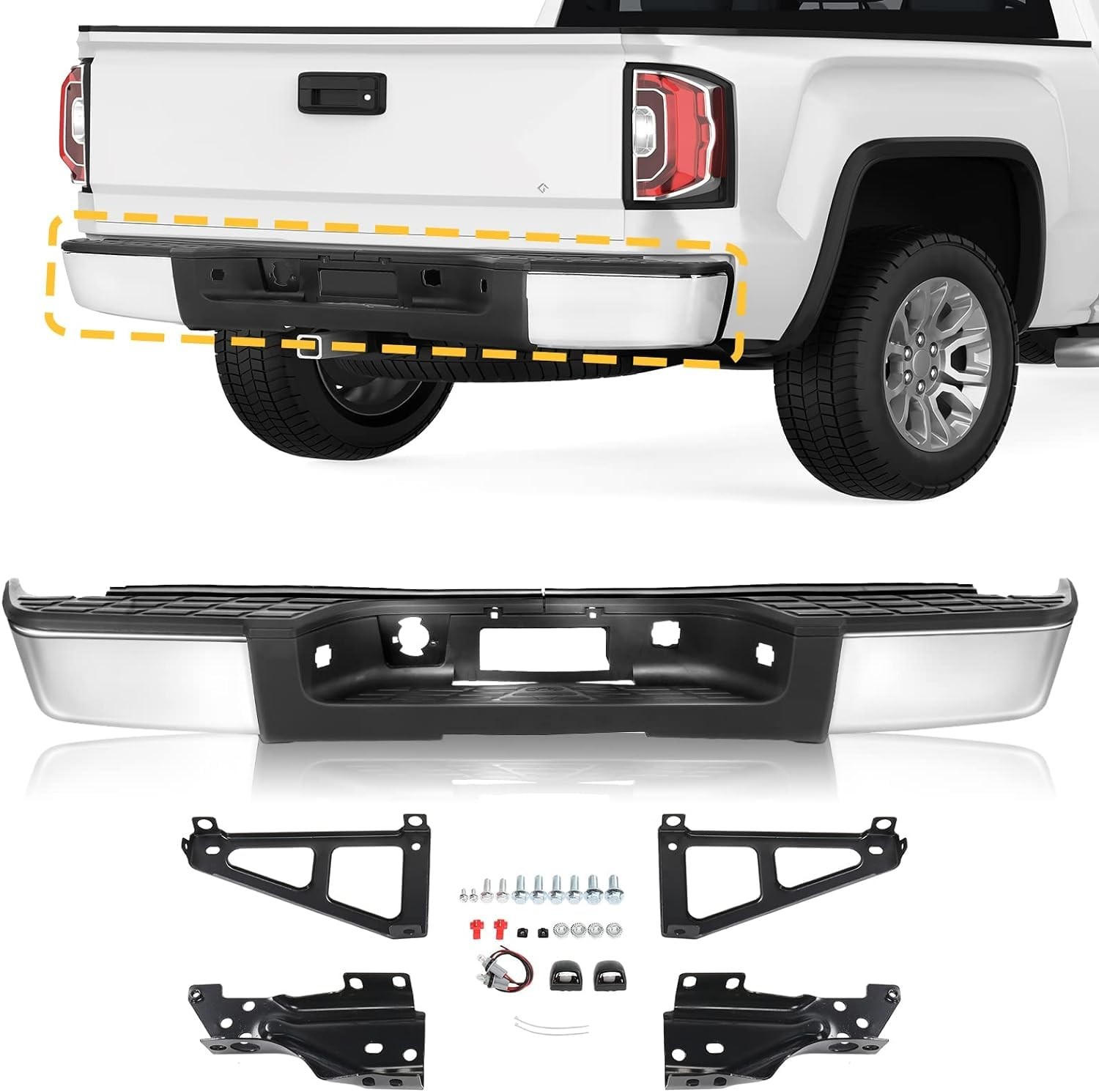 Rear Step Bumper Assembly Compatible With 2007-2013 Chevy Silverado 1500 & GMC