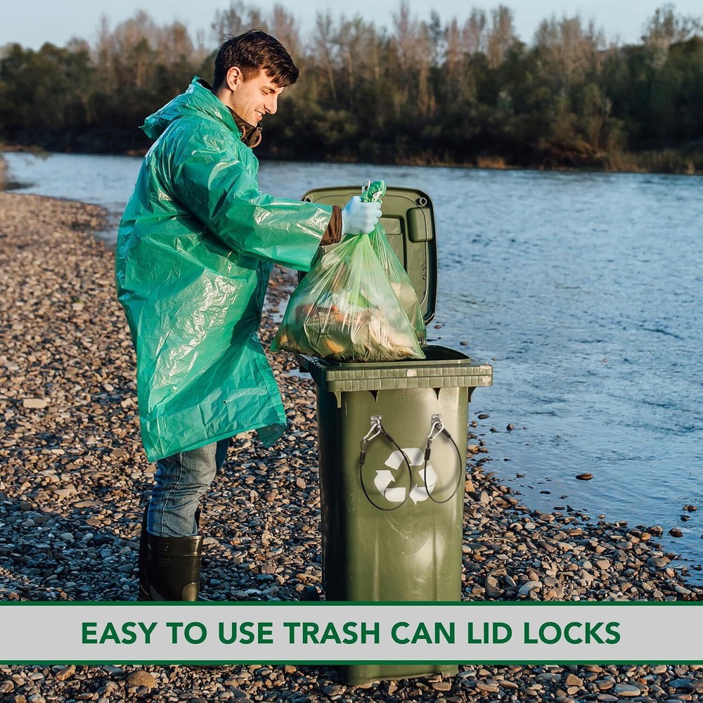 TonGass (2-Pack, Black Garbage Trash Can Locks with Wire Ropes